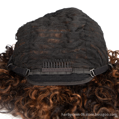Latest hot honey brown double drawn machine made Brazilian Afro Kinky Curly Bob Wigs With Bangs Human Hair Wigs For Black Woman